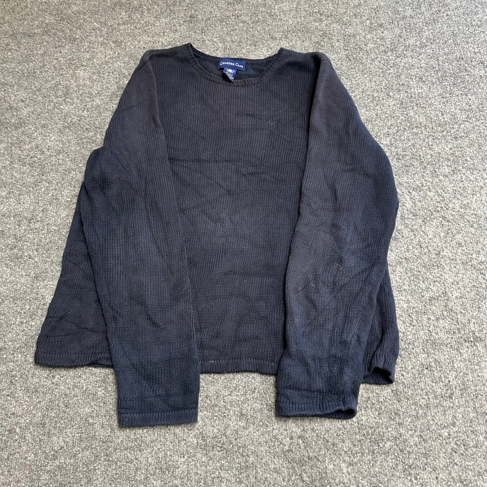 Charter Club Sweater Womens Size Large Navy Blue Ribbed Crewneck Long Sleeve